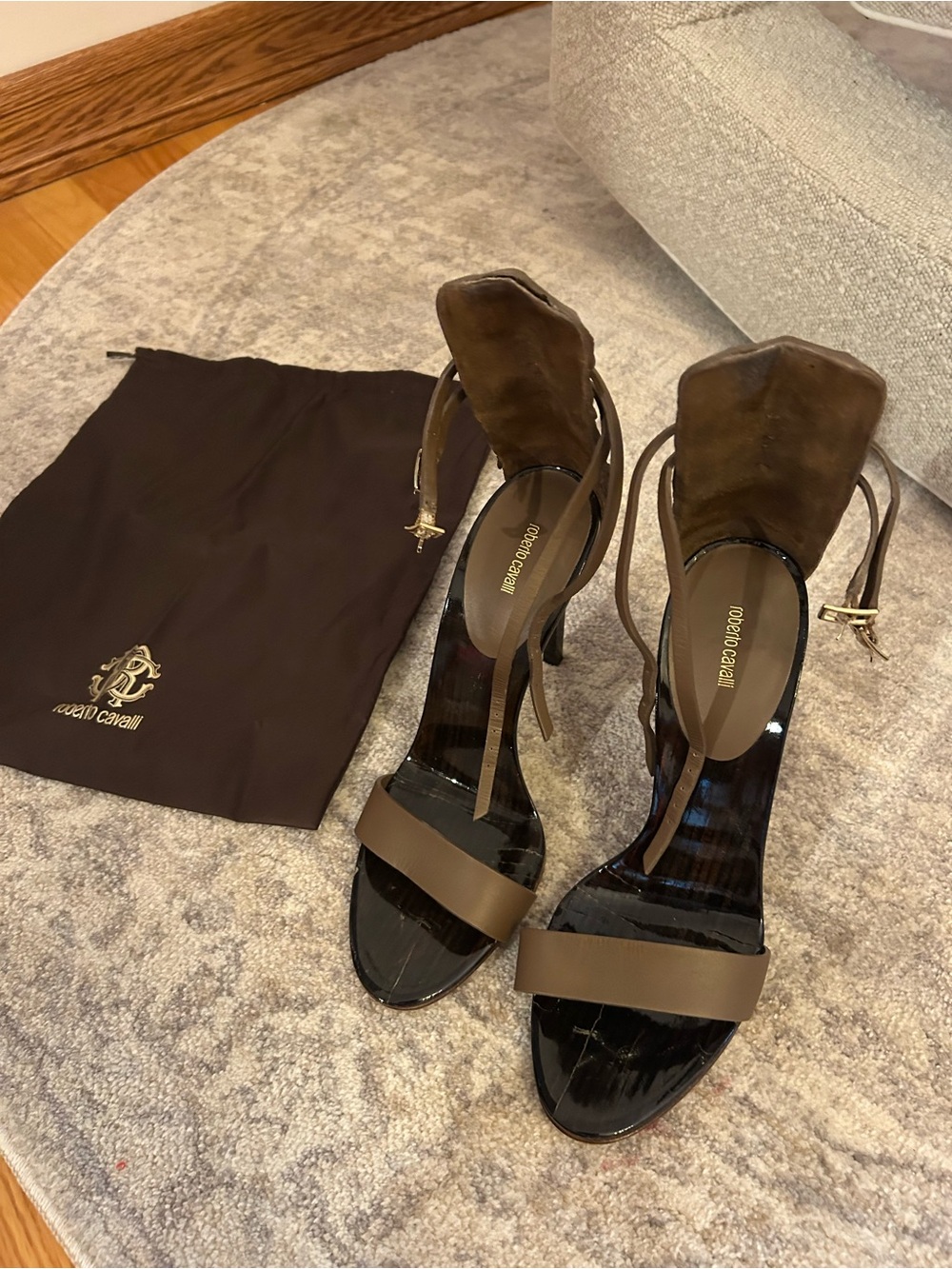 Roberto Cavalli Brown and Black Leather High-Heel Sandals